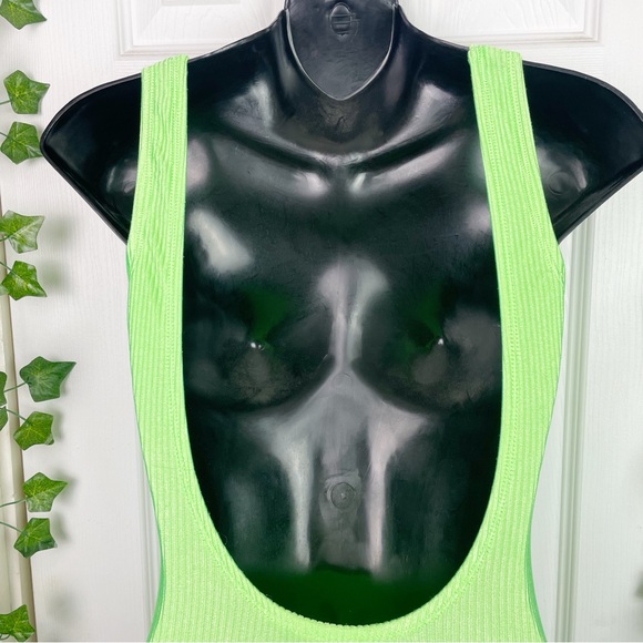 Vintage 80s Catalina Neon Lime Green Ribbed Textured One-Piece Swimsuit - Picture 7 of 11